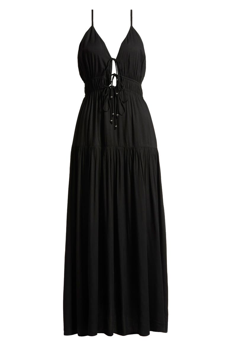 Tie Front Cover-Up Maxi Dress, Alternate, color, BLACK