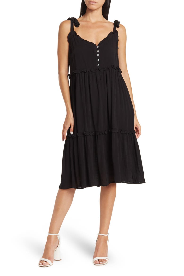 Tie Strap Tank Dress, Main, color, BLACK