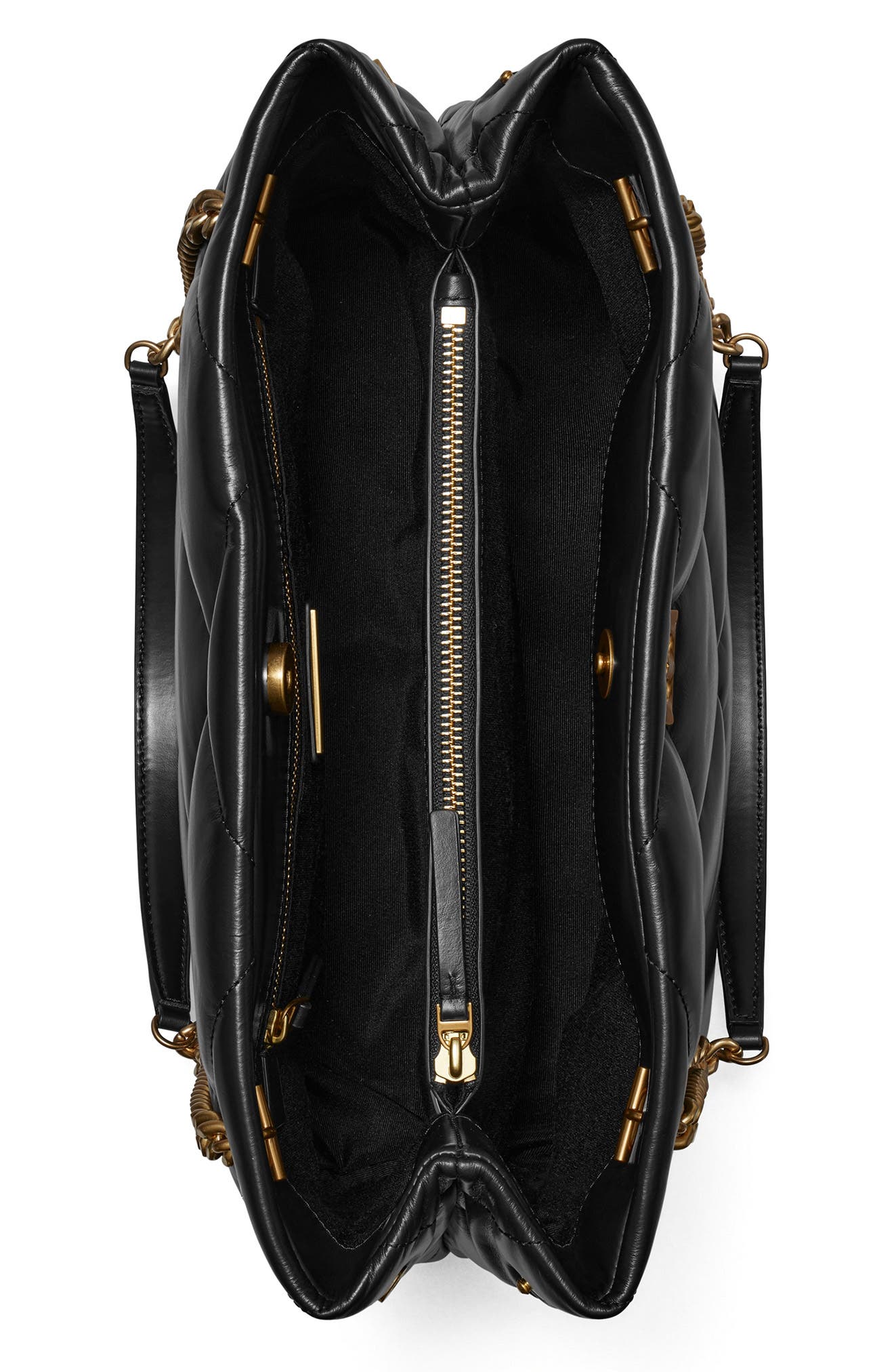 Tory Burch Kira Diamond Quilted Leather Tote, Alternate, color, Black