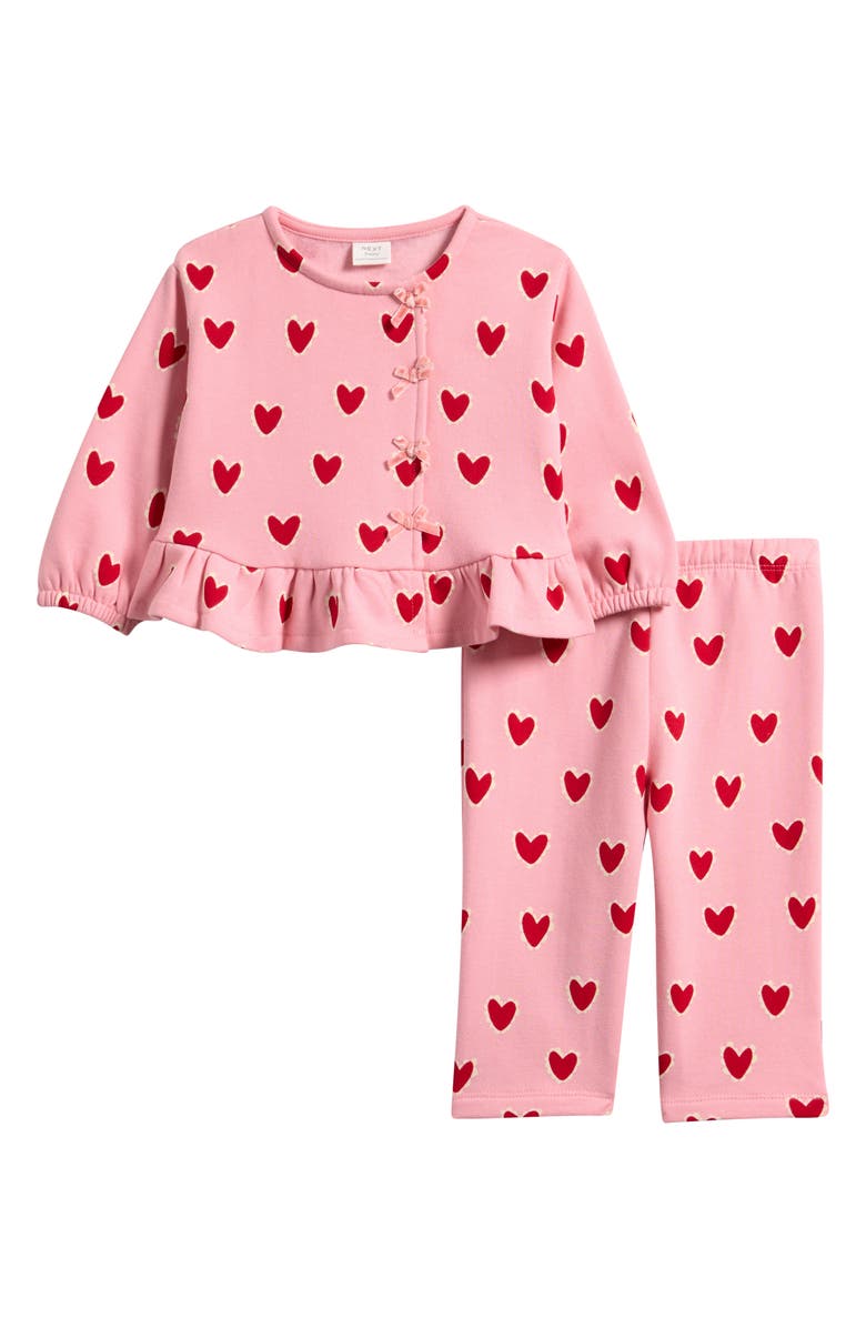 NEXT Kids' Heart Frill Sweatshirt & Pants Set, Main, color, Pink