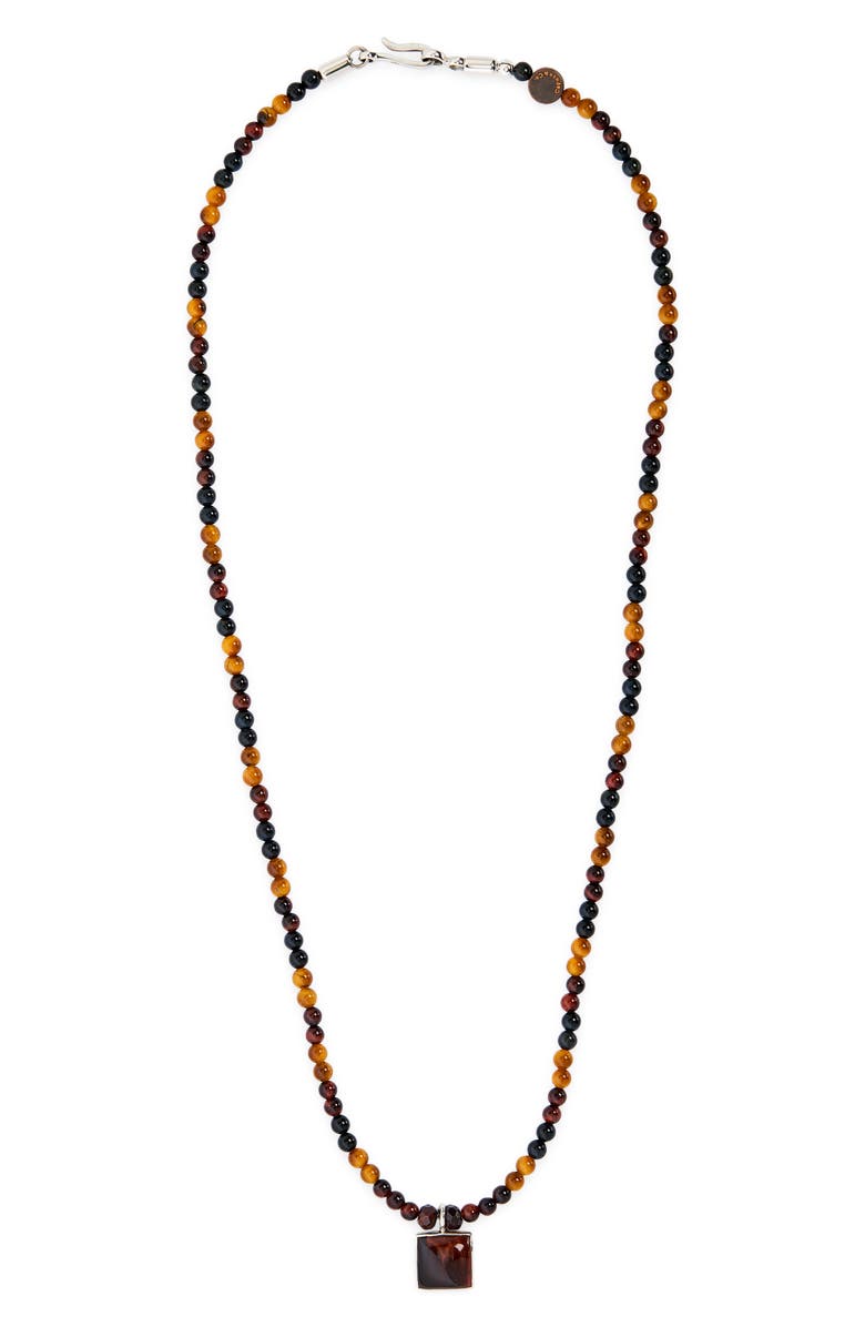 Caputo & Co. Men's Beaded Tiger's Eye Pendant Necklace, Main, color, Tiger Eye