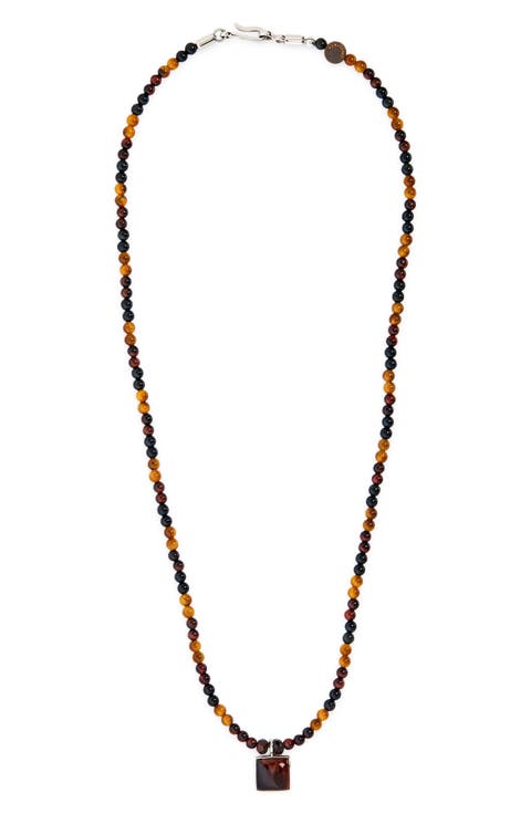 Men's Beaded Tiger's Eye Pendant Necklace