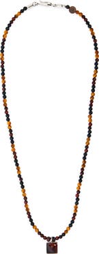 Caputo & Co. Men's Beaded Tiger's Eye Pendant Necklace