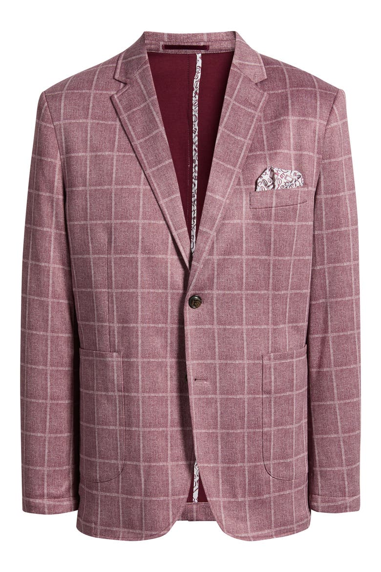Game Day XC Flex® Pinnacle Red Windowpane Check Knit Sport Coat, Alternate, color, BURGUNDY PLAID