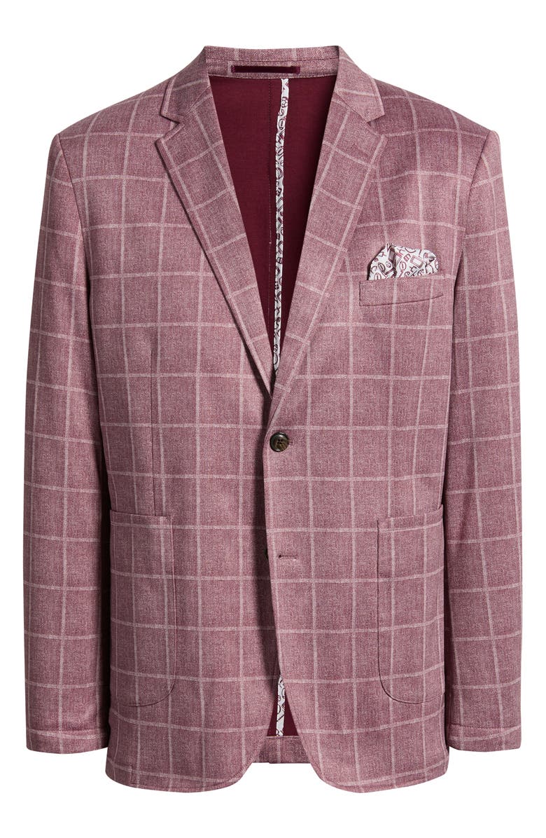 Johnston & Murphy Game Day XC Flex<sup>®</sup> Pinnacle Red Windowpane Check Knit Sport Coat, Main, color, Burgundy Plaid