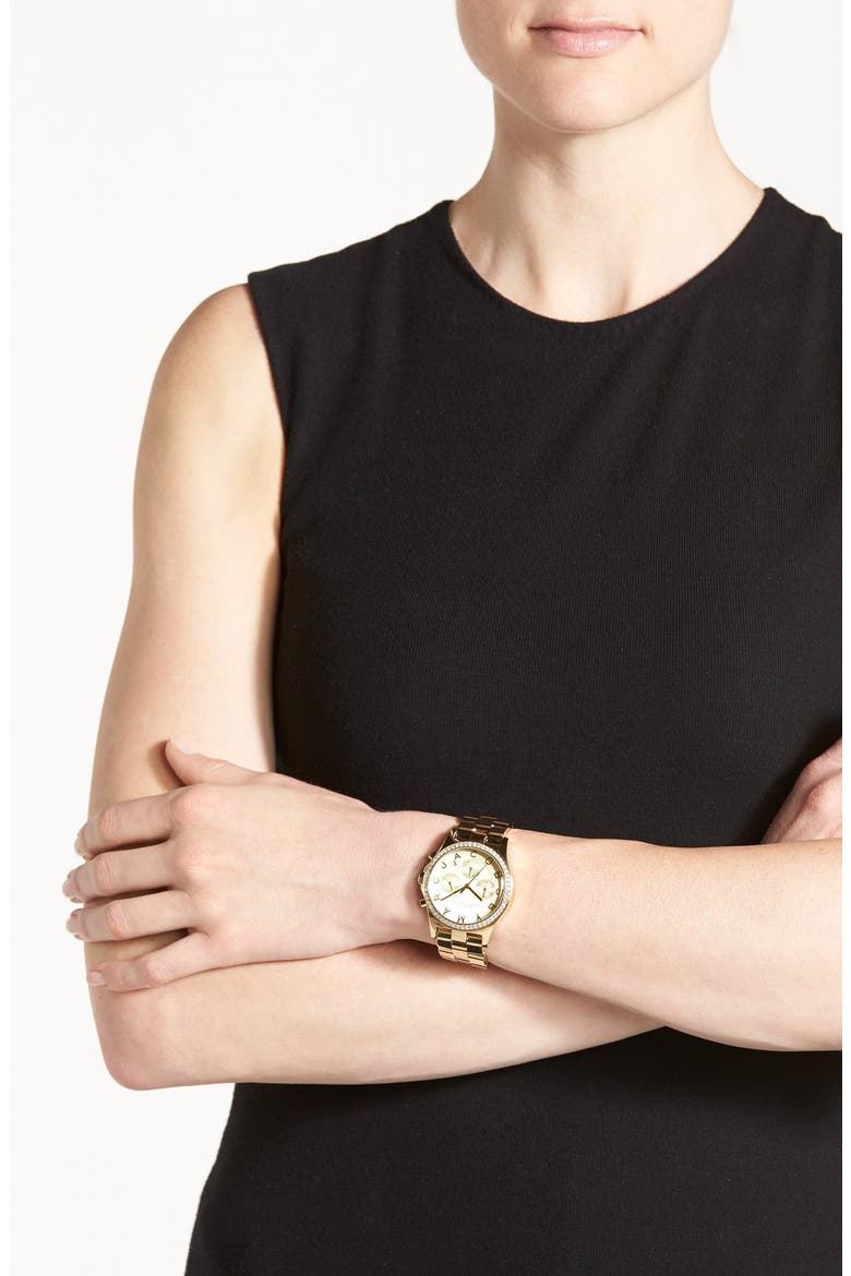 'Henry' Chronograph & Crystal Topring Watch, 40mm, Alternate, color, GOLD