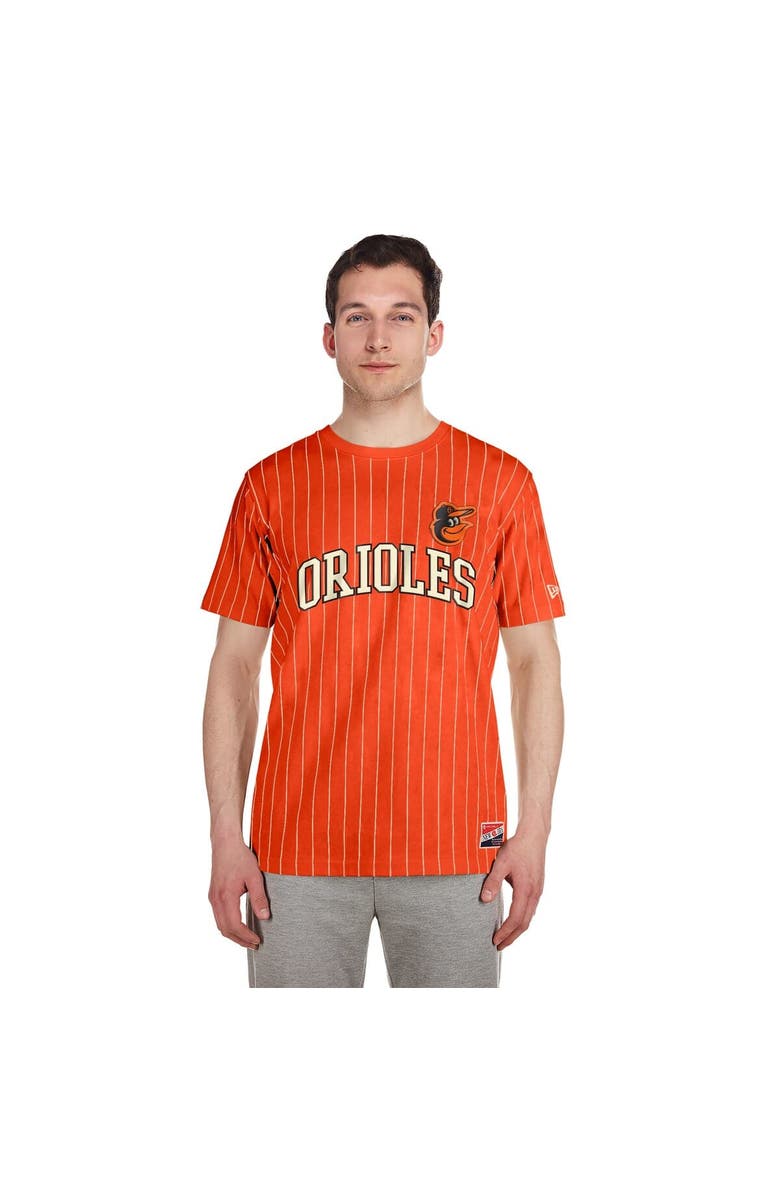 New Era Men's New Era Orange Baltimore Orioles Throwback Pinstripe T-Shirt, Alternate, color, Orange