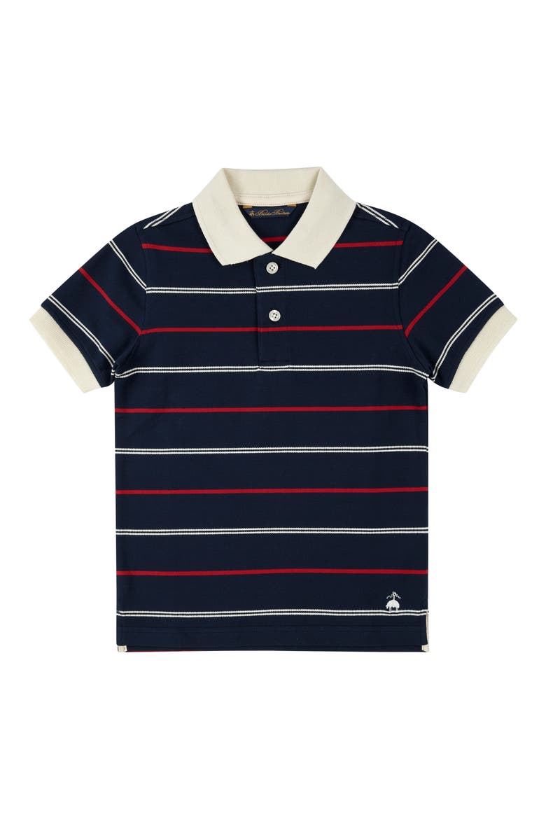 Kids' Stripe Stretch Cotton Piqué Polo, Main, color, NAVY