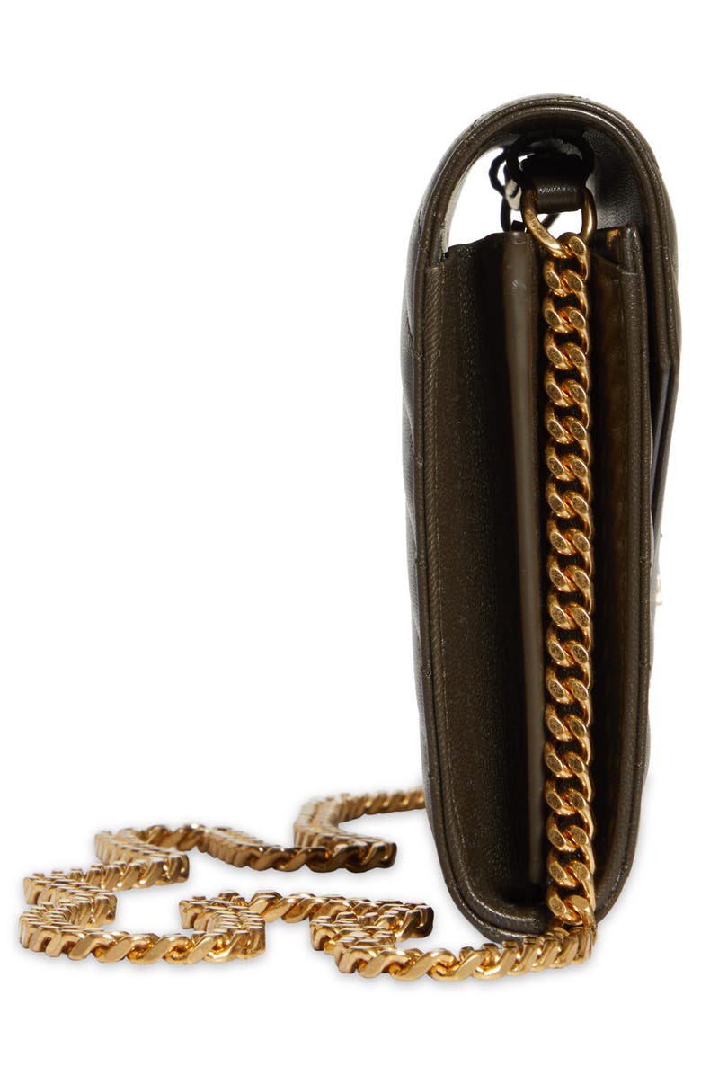 Saint Laurent Matelassé Leather Wallet on a Chain, Alternate, color, Light Musk
