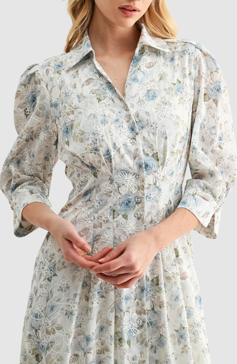 Mila Mae Embroidered Floral Print Midi Shirtdress, Alternate, color, Blue Floral