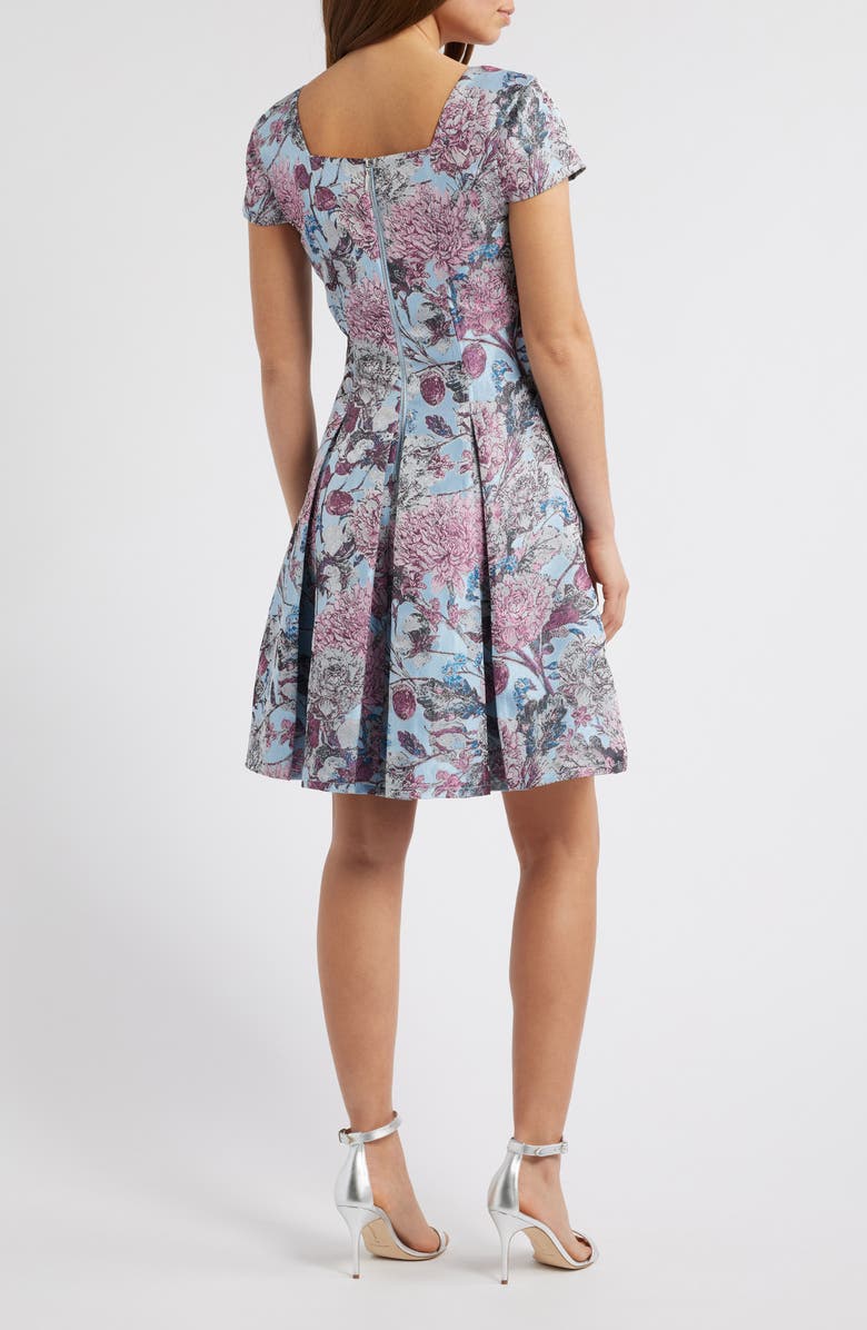 Tahari ASL Floral Brocade Fit & Flare Dress, Alternate, color, Ice Blue Multi