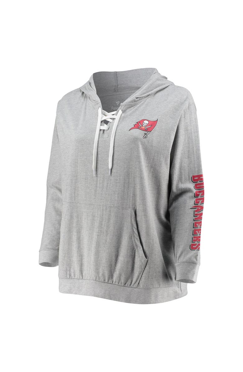 FANATICS Women's Fanatics Branded Heathered Gray Tampa Bay Buccaneers Plus Size Lace-Up Pullover Hoodie, Alternate, color, 