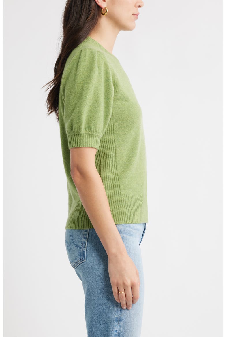 Puff Sleeve Wool & Cashmere Sweater, Alternate, color, OLIVE EPSOM