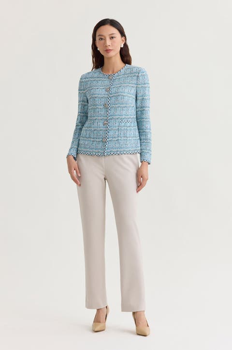 Heritage Braided Trim Tweed Knit Jacket