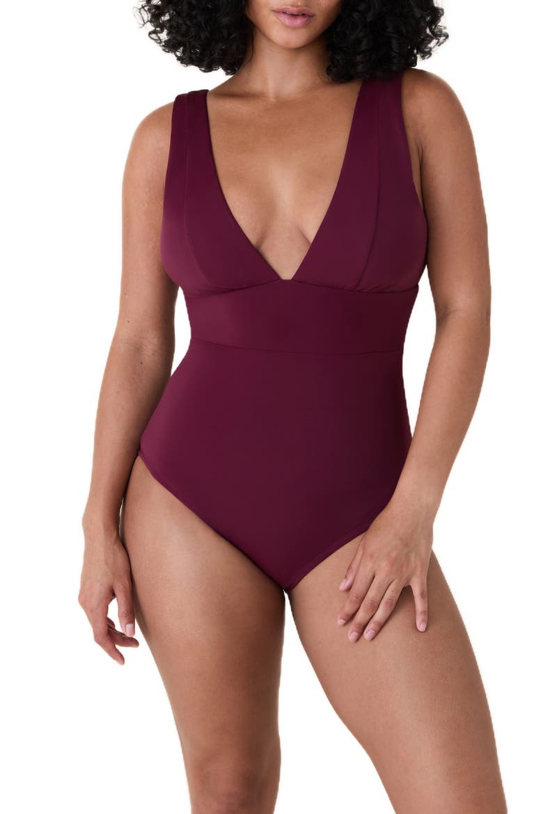 Mykonos Plunge One-Piece Swimsuit, Main, color, BRANDY