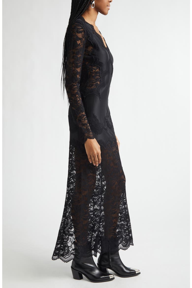 Long Sleeve Jersey & Lace Gown, Alternate, color, BLACK