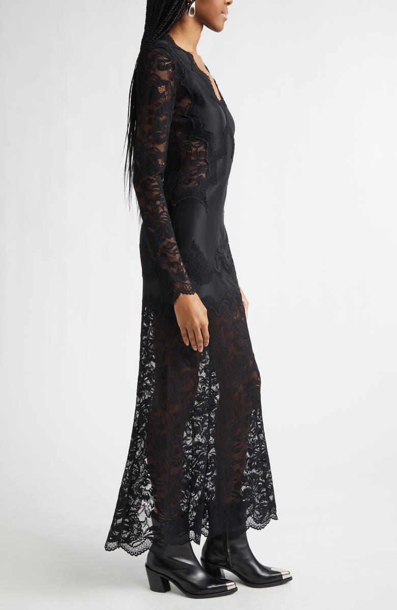 Rabanne Long Sleeve Jersey & Lace Gown, Alternate, color, Black