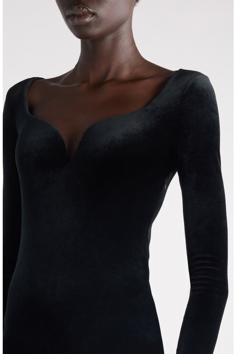 Sweetheart Long Sleeve Velvet Minidress, Alternate, color, 1000 BLACK