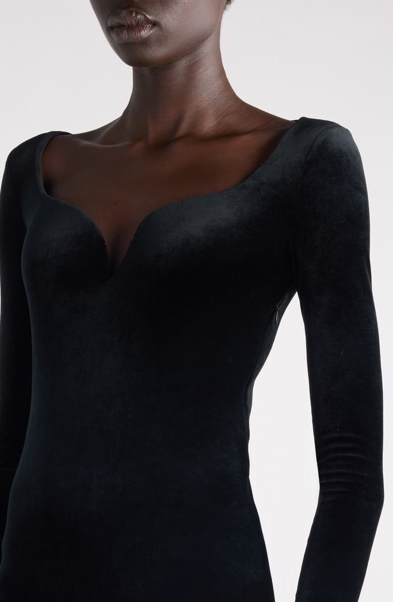 Balenciaga Sweetheart Long Sleeve Velvet Minidress, Alternate, color, 1000 Black