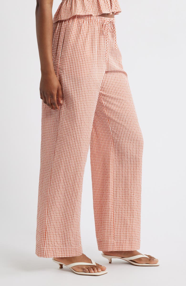 WAYF x Styled by COCO! Nina Gingham Seersucker Straight Leg Pants, Alternate, color, Clay Seersucker