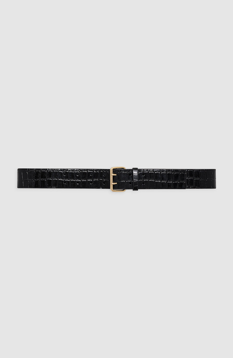 ANINE BING Mila Embossed Black Belt, Main, color, 