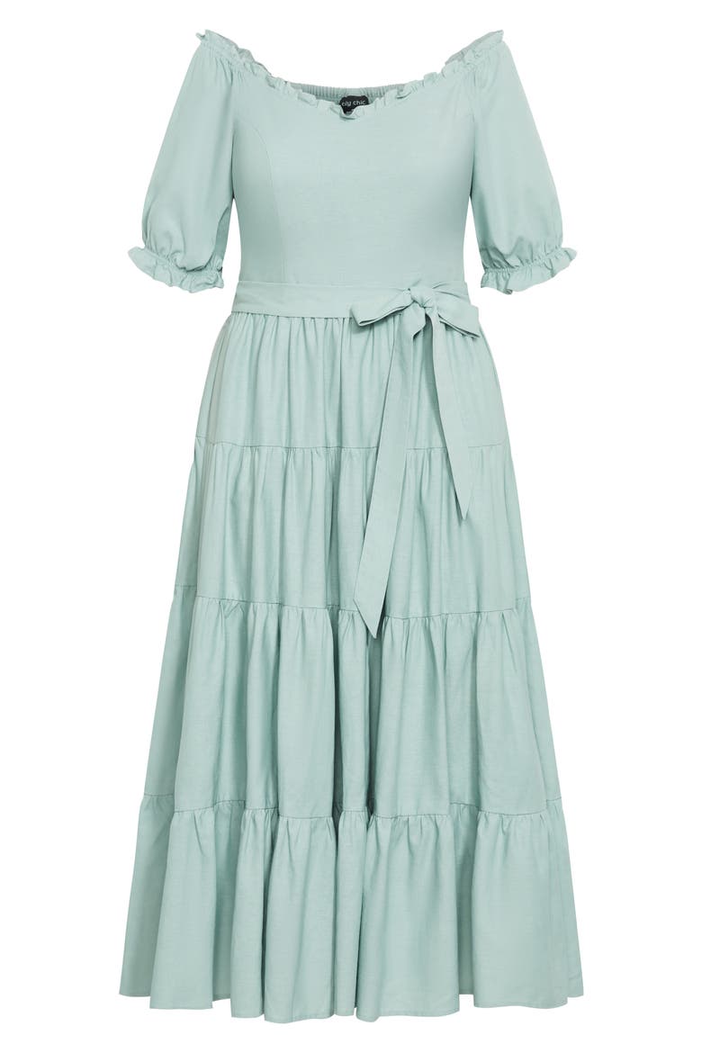 Puff Sleeve Tiered Midi Dress, Alternate, color, BLUE