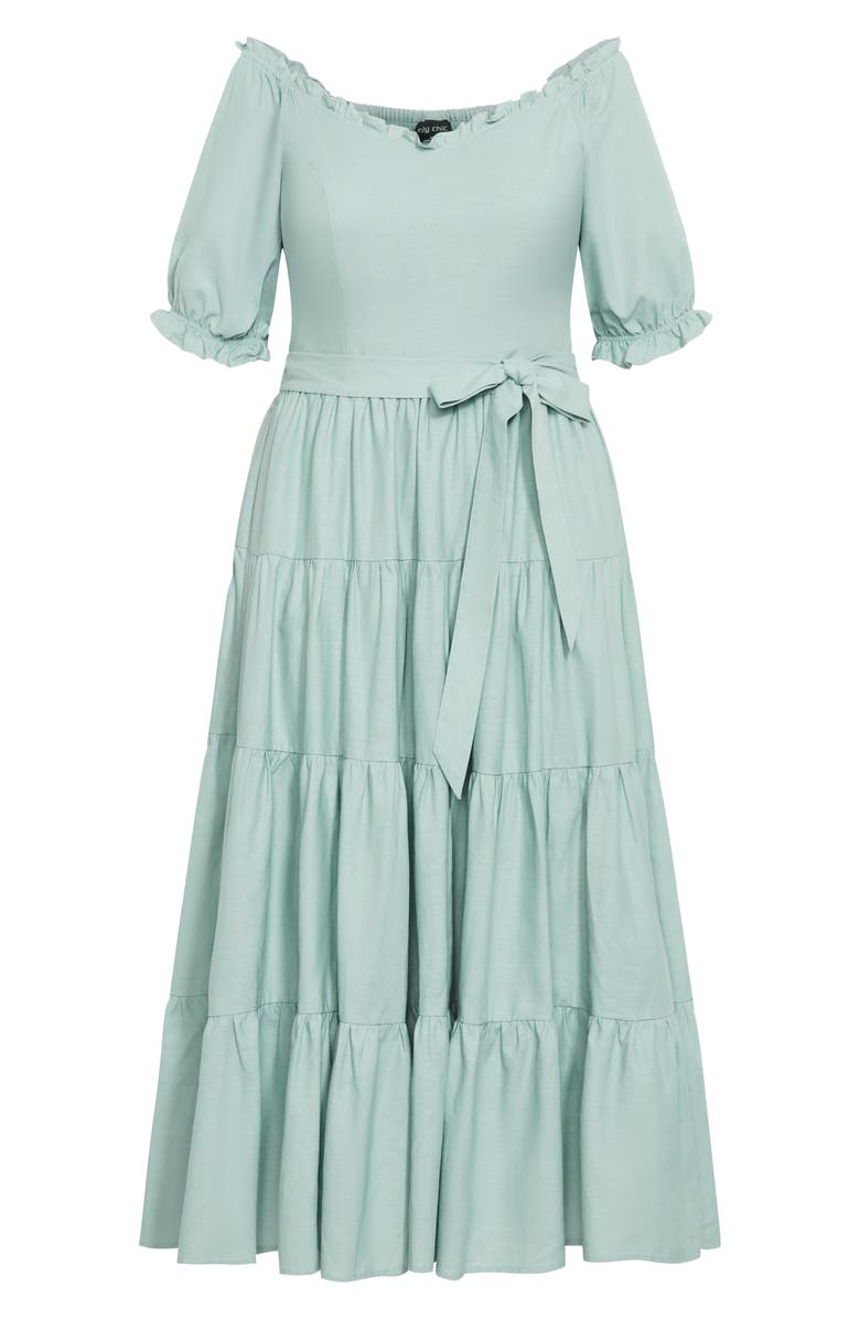 City Chic Puff Sleeve Tiered Midi Dress, Alternate, color, Blue