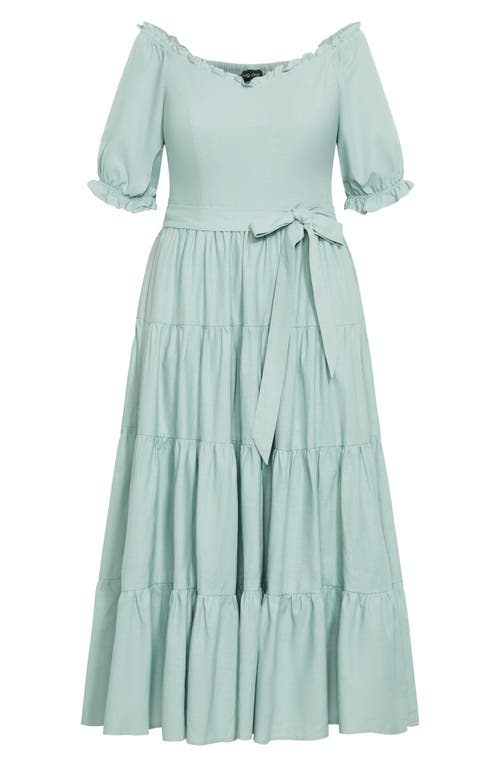 City Chic Puff Sleeve Tiered Midi Dress In Blue