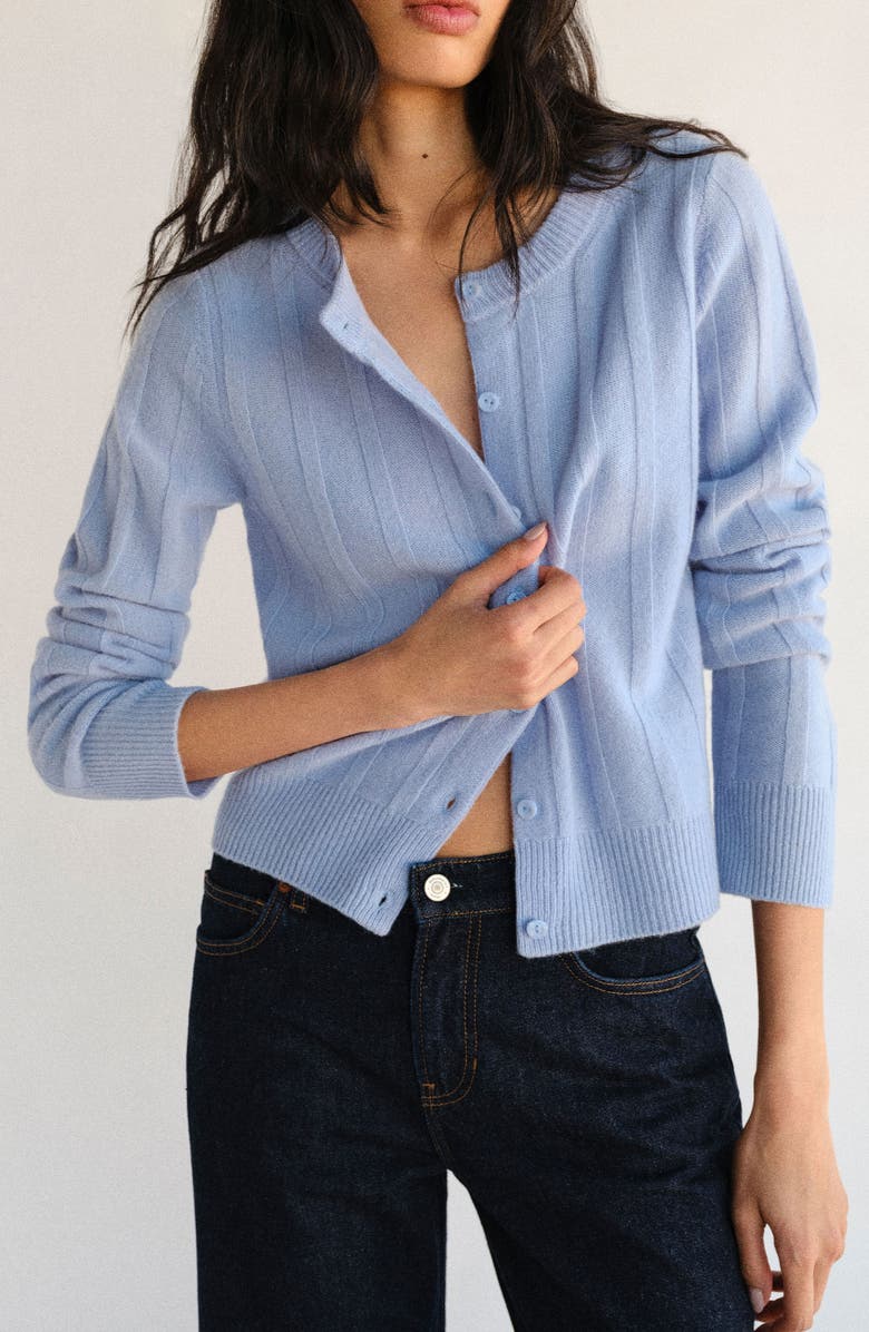 Reformation Hannah Merino Wool Cardigan, Alternate, color, Ice Water