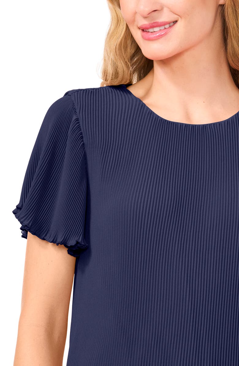CeCe Flutter Sleeve Plissé Top, Alternate, color, Classic Navy
