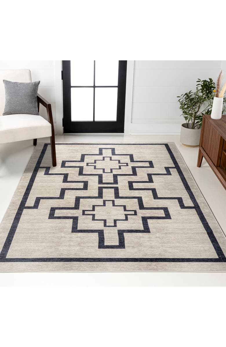 JONATHAN Y Ashkii Minimalist Medallion Machine-Washable Area Rug, Alternate, color, Ivory/Dark Gray