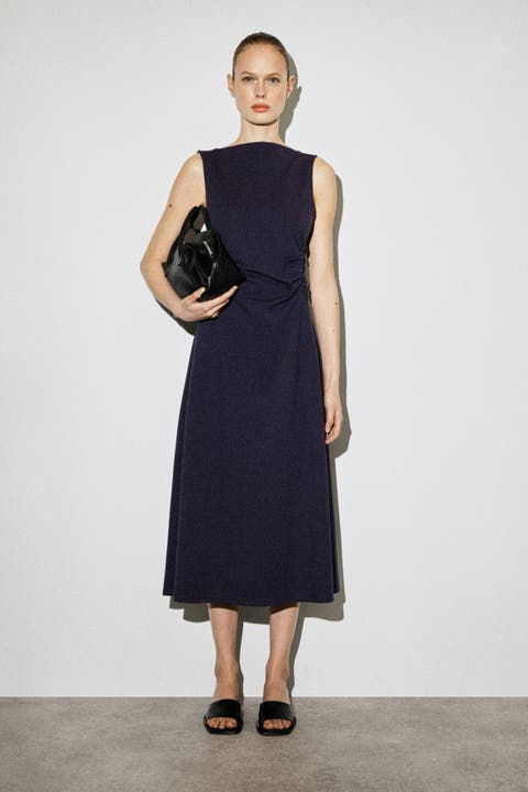 Ruched-waist Cotton-jersey Midi Dress