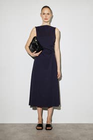 COS Ruched-waist Cotton-jersey Midi Dress