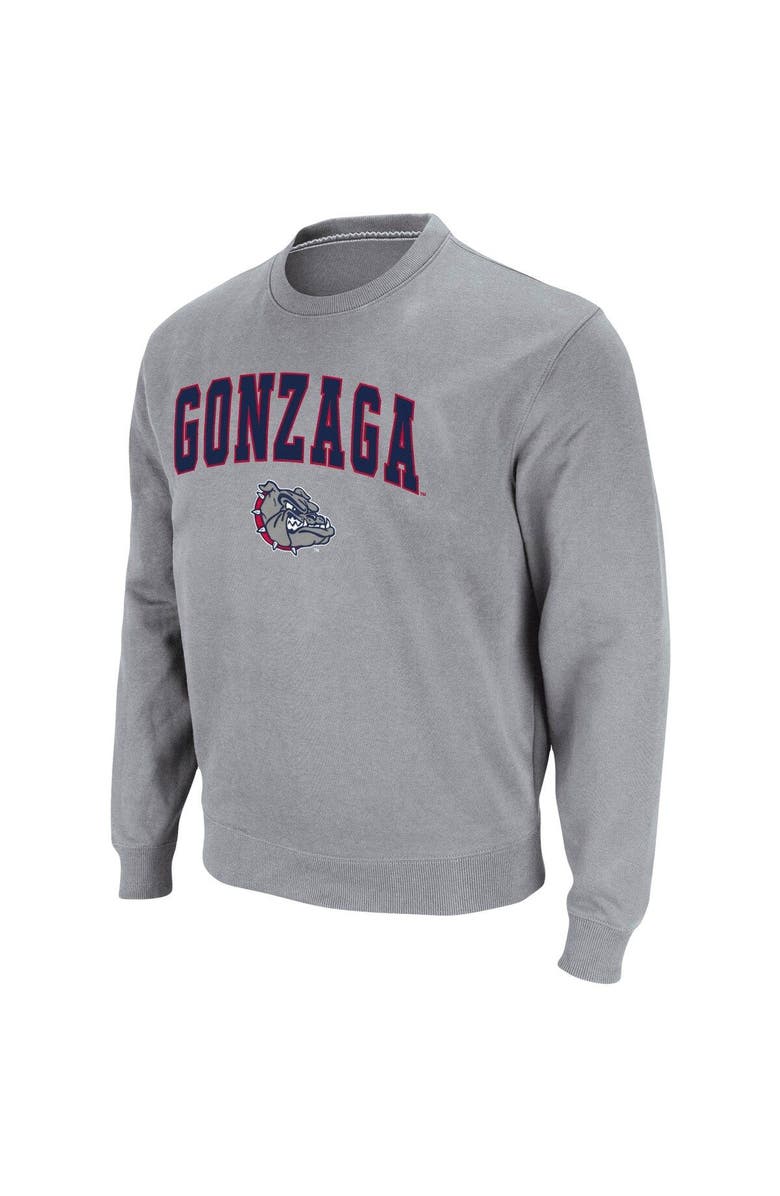 COLOSSEUM Men's Colosseum Heathered Gray Gonzaga Bulldogs Arch & Logo Tackle Twill Pullover Sweatshirt, Alternate, color, Heather Gray