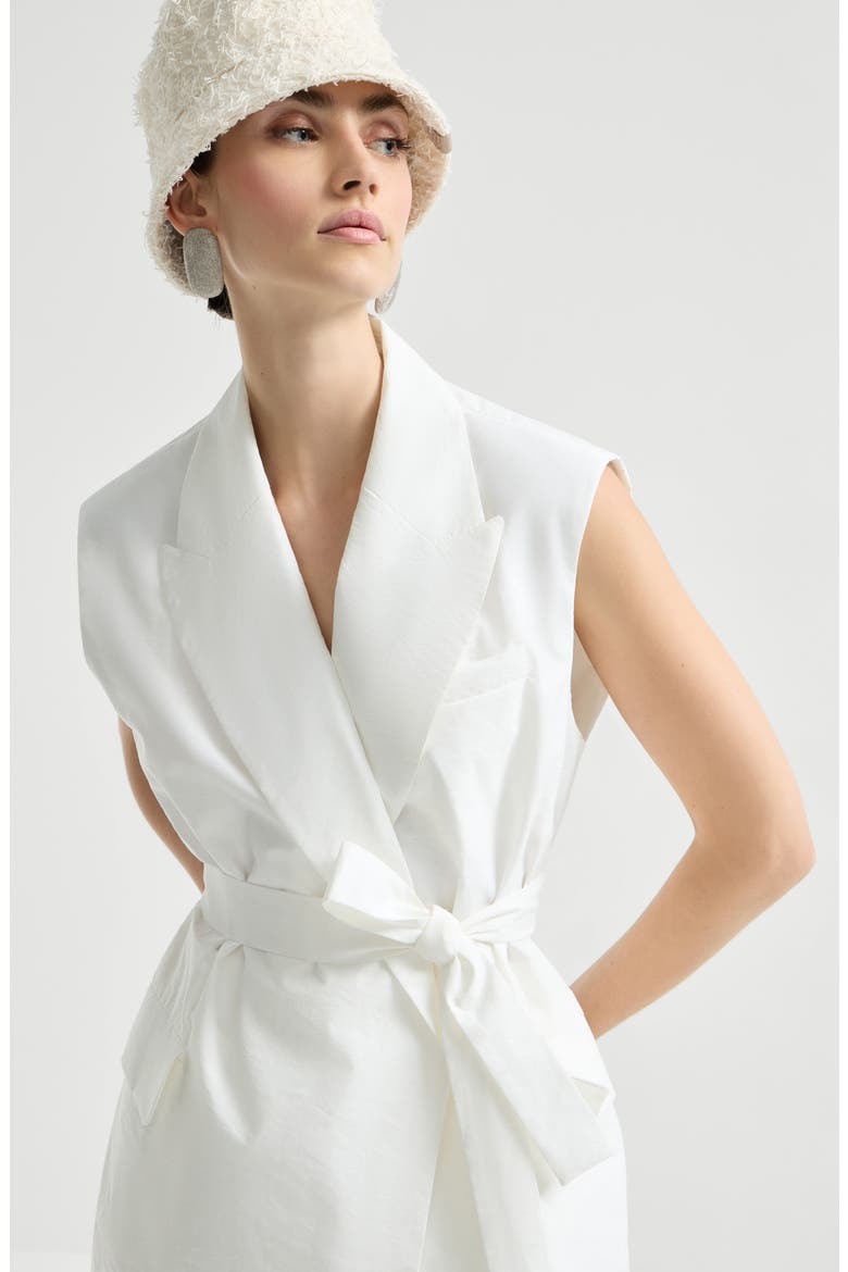 Poplin belted vest, Alternate, color, White