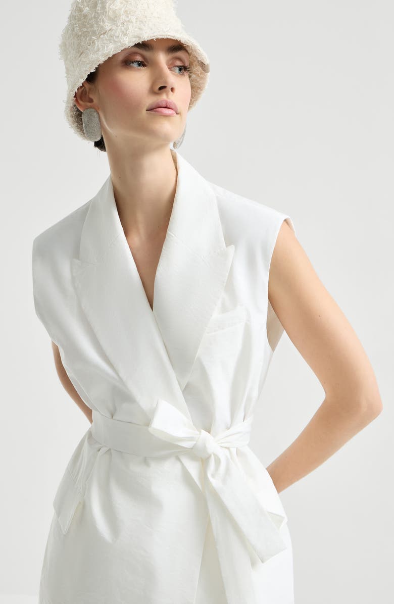 Brunello Cucinelli Poplin belted vest, Alternate, color, White