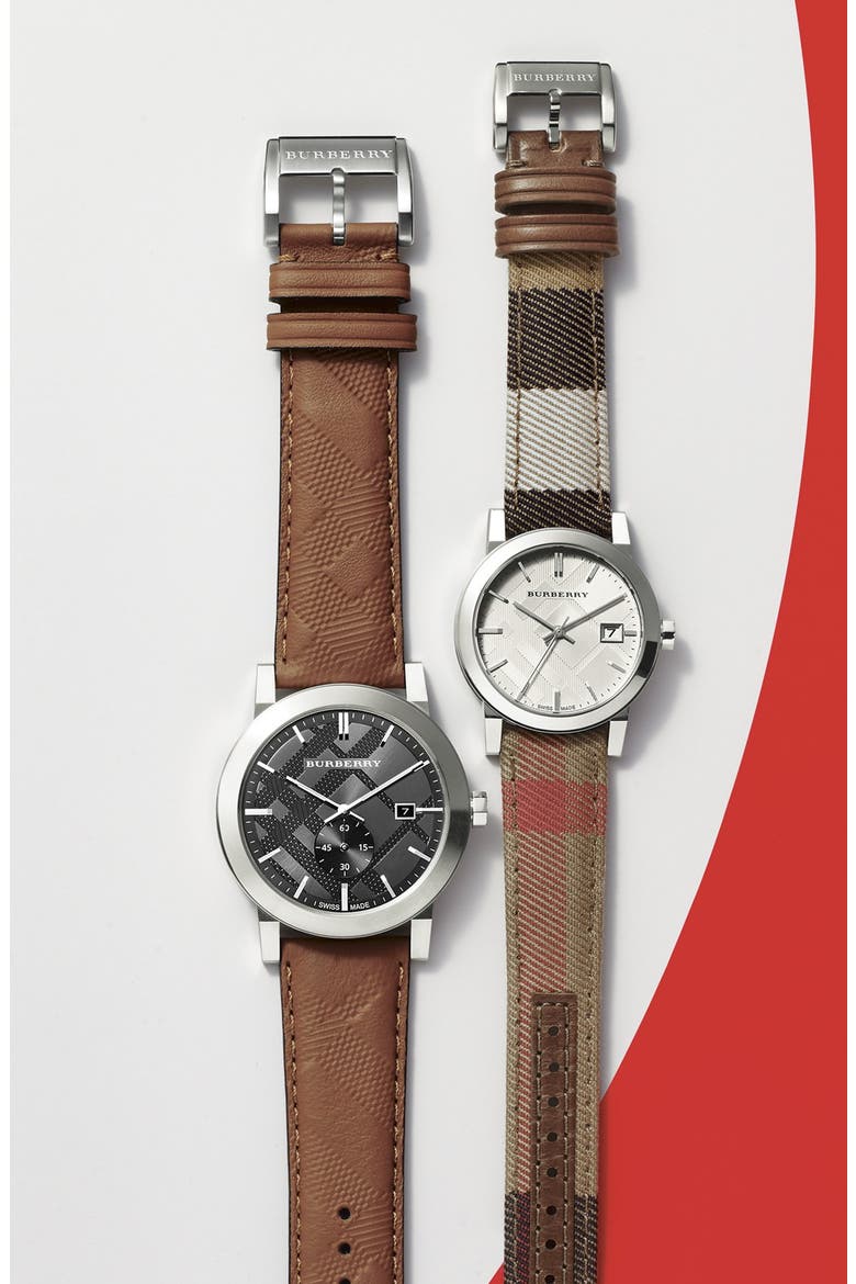 'The City' Woven Strap Watch, 34mm, Alternate, color, HOUSE CHECK/ WHITE