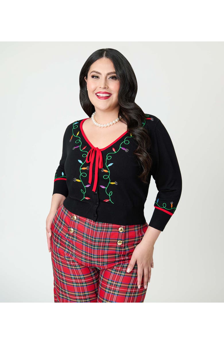 Unique Vintage Plus Size 1950s Crop Knit Cardigan, Main, color, Black Lights