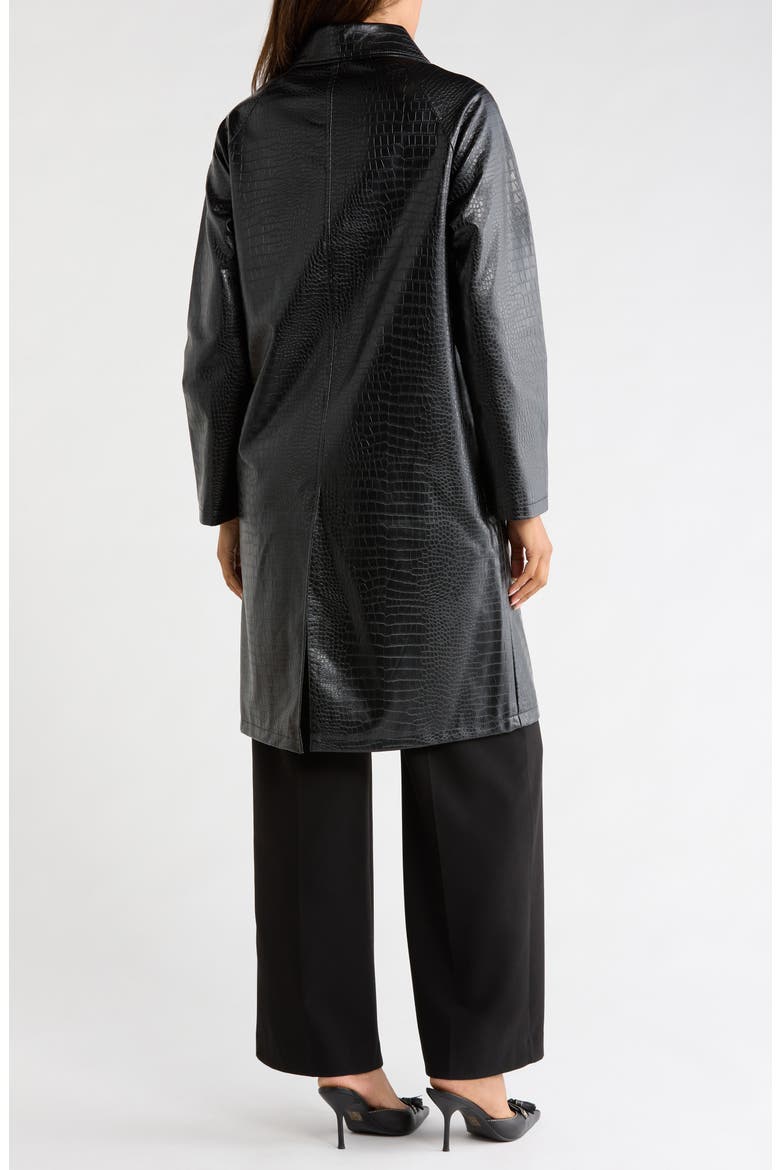 Croc Embossed Faux Leather Trench Coat, Alternate, color, BLACK