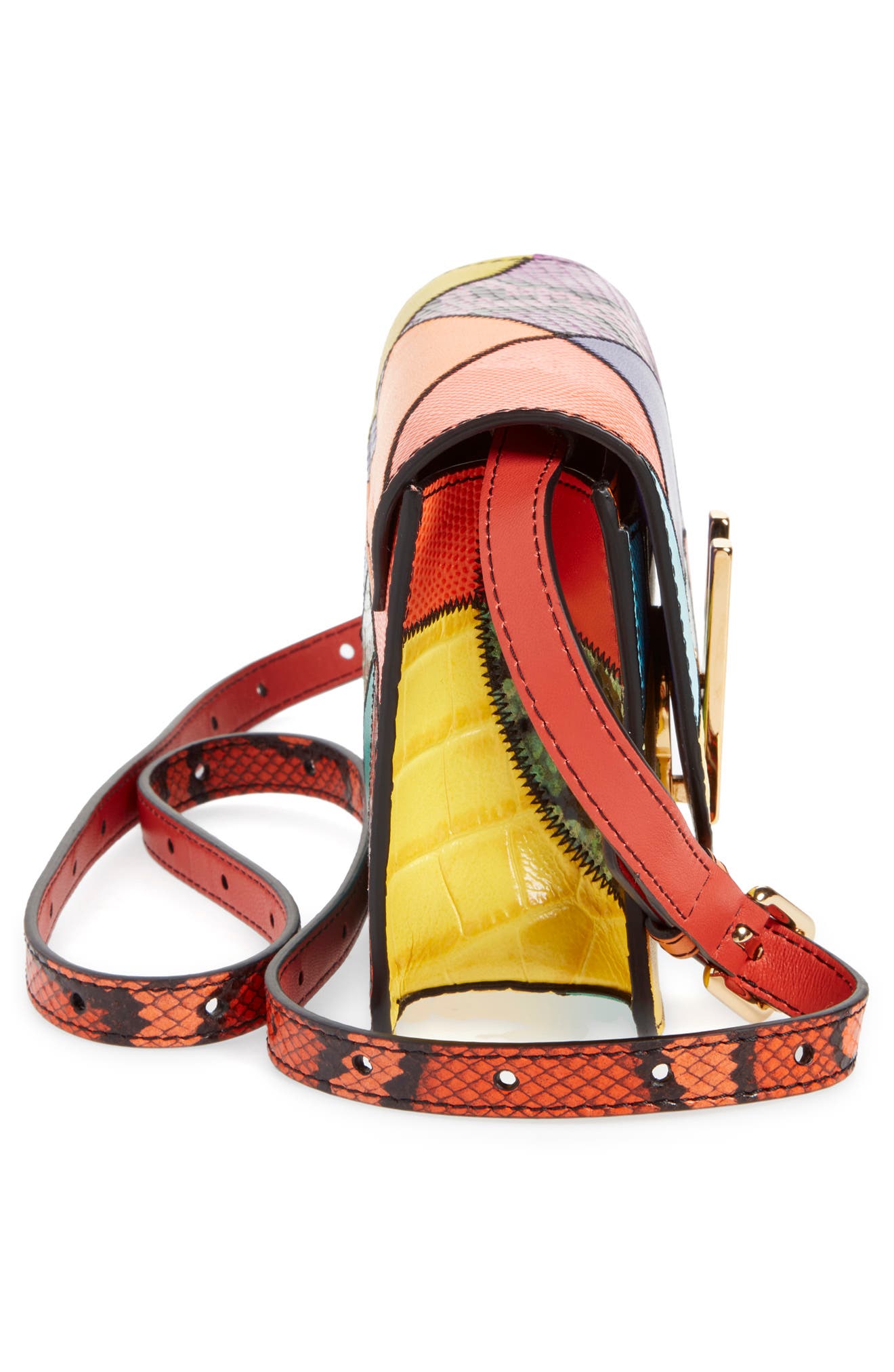 Moschino Small M Logo Patchwork Leather Shoulder Bag, Alternate, color, 