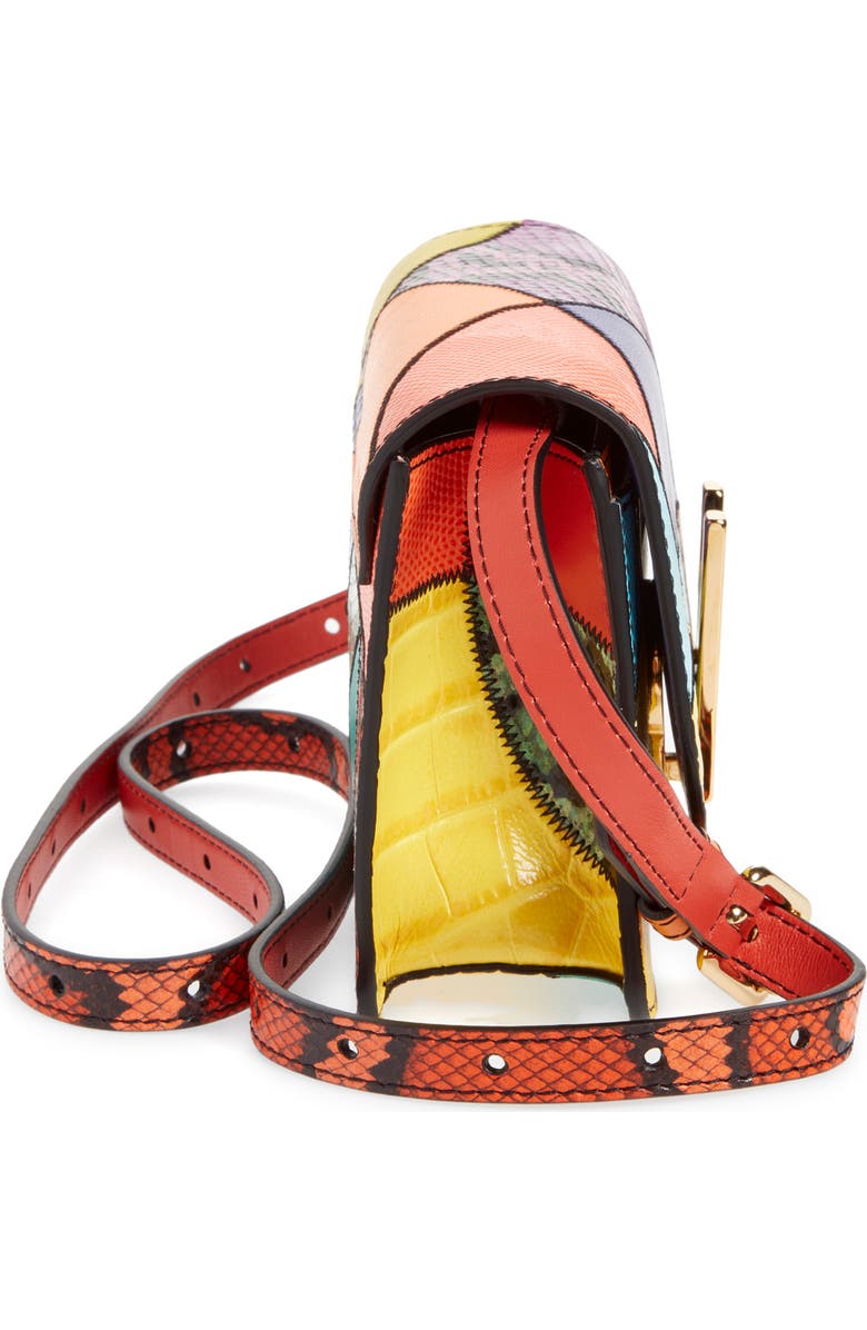 Moschino Small M Logo Patchwork Leather Shoulder Bag, Alternate, color,