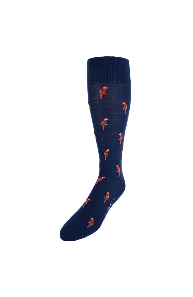 Trafalgar Polly The Parrot Merino Wool Mid-Calf Socks, Main, color, Navy