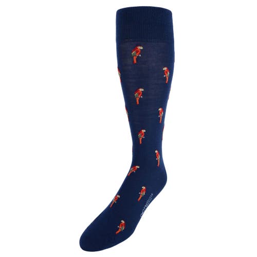 Trafalgar Polly The Parrot Merino Wool Mid-Calf Socks in Navy 