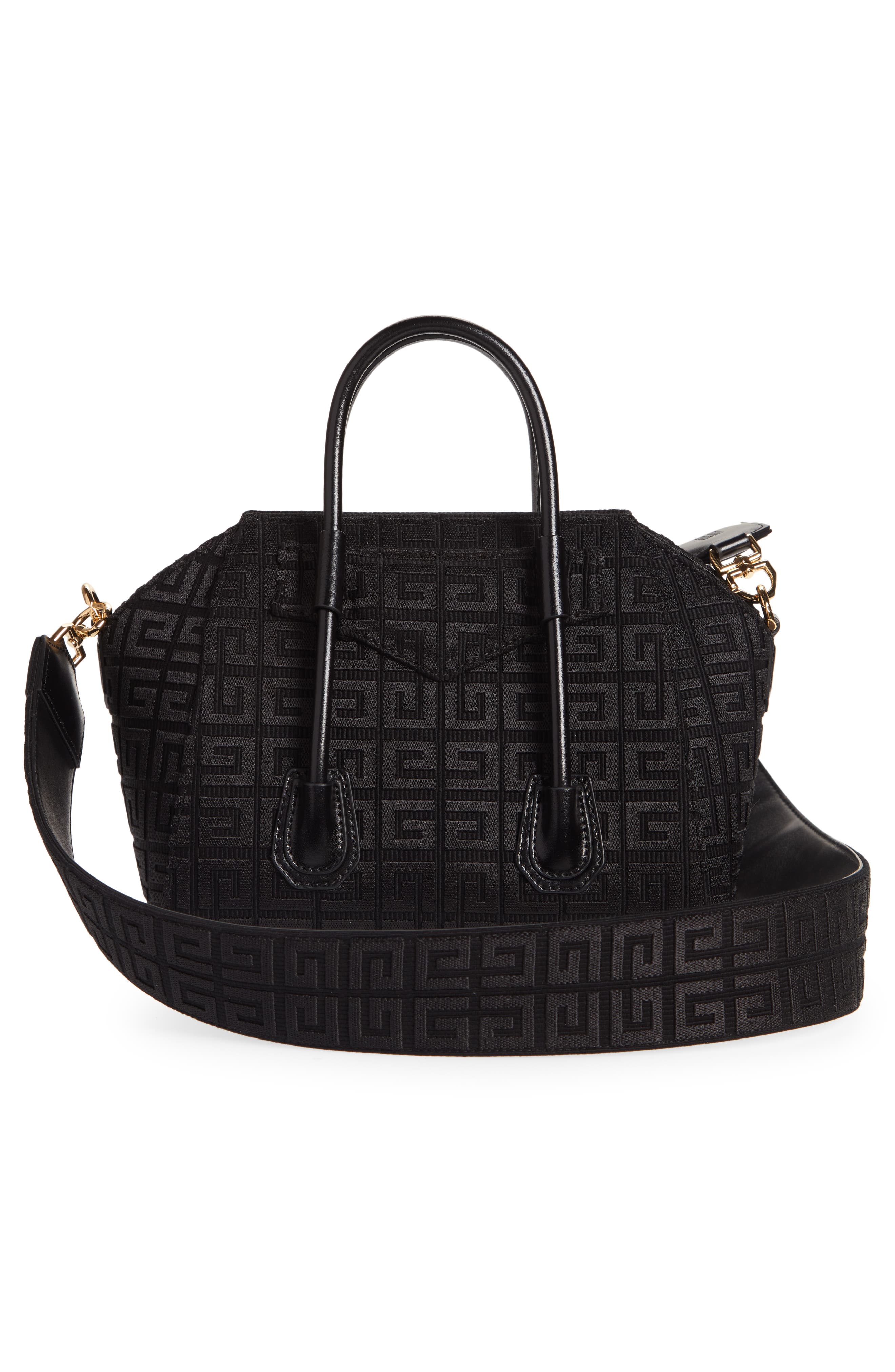 Givenchy Mini Antigona Lock Embroidered Canvas Satchel, Alternate, color, 