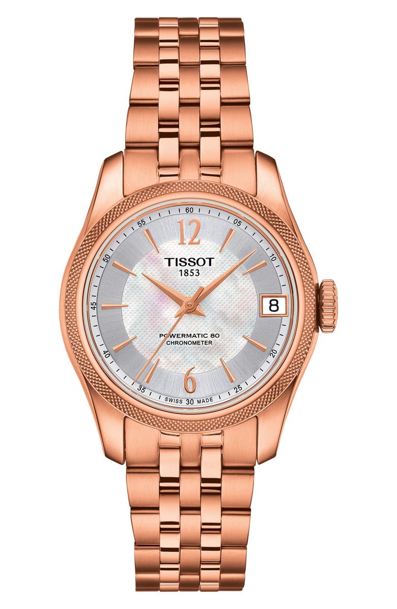 Tissot Women's Ballade Mother of Pearl Bracelet Watch, 34mm, Main, color, Rose Gold/Mop/Rose Gold