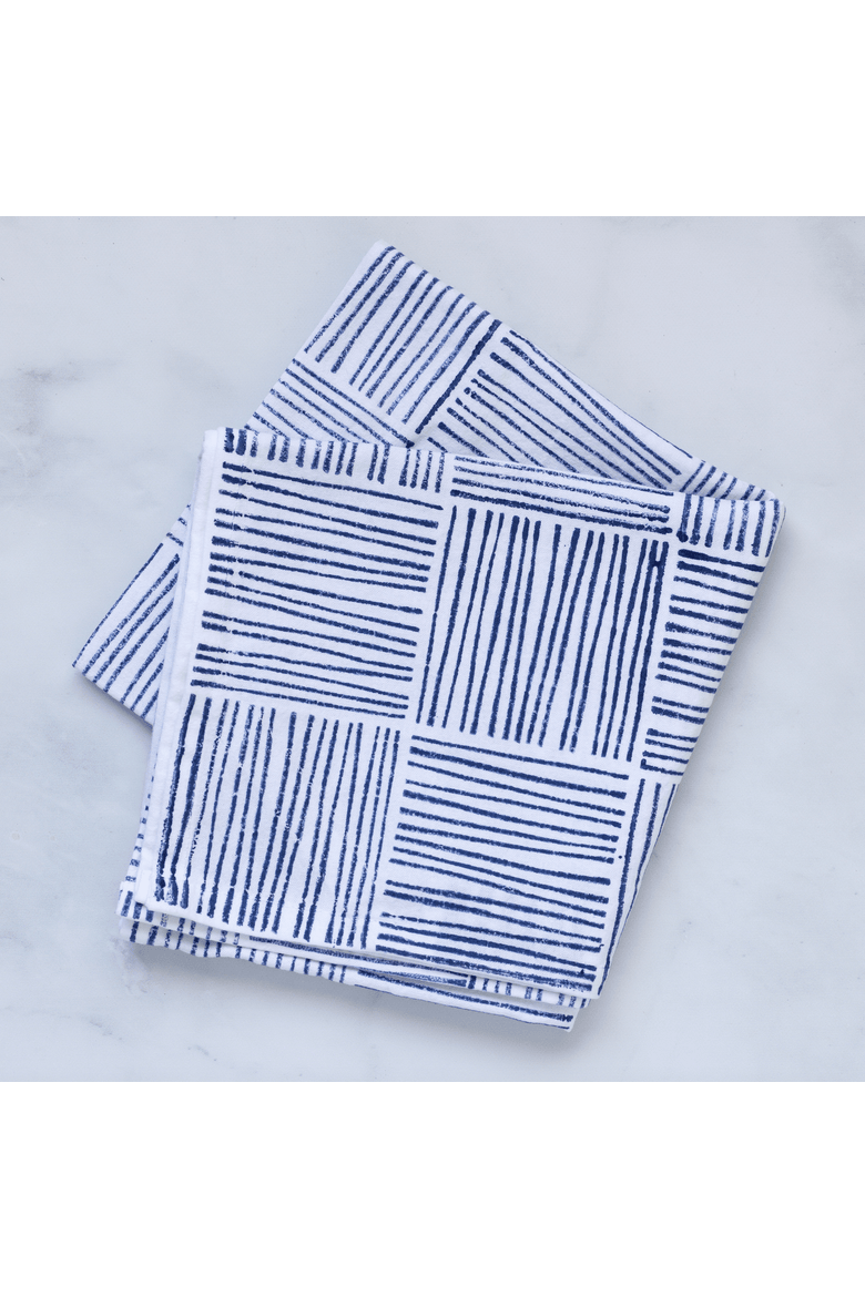 Tea Towel Set - Lotus & Stripe, Alternate, color, Navy