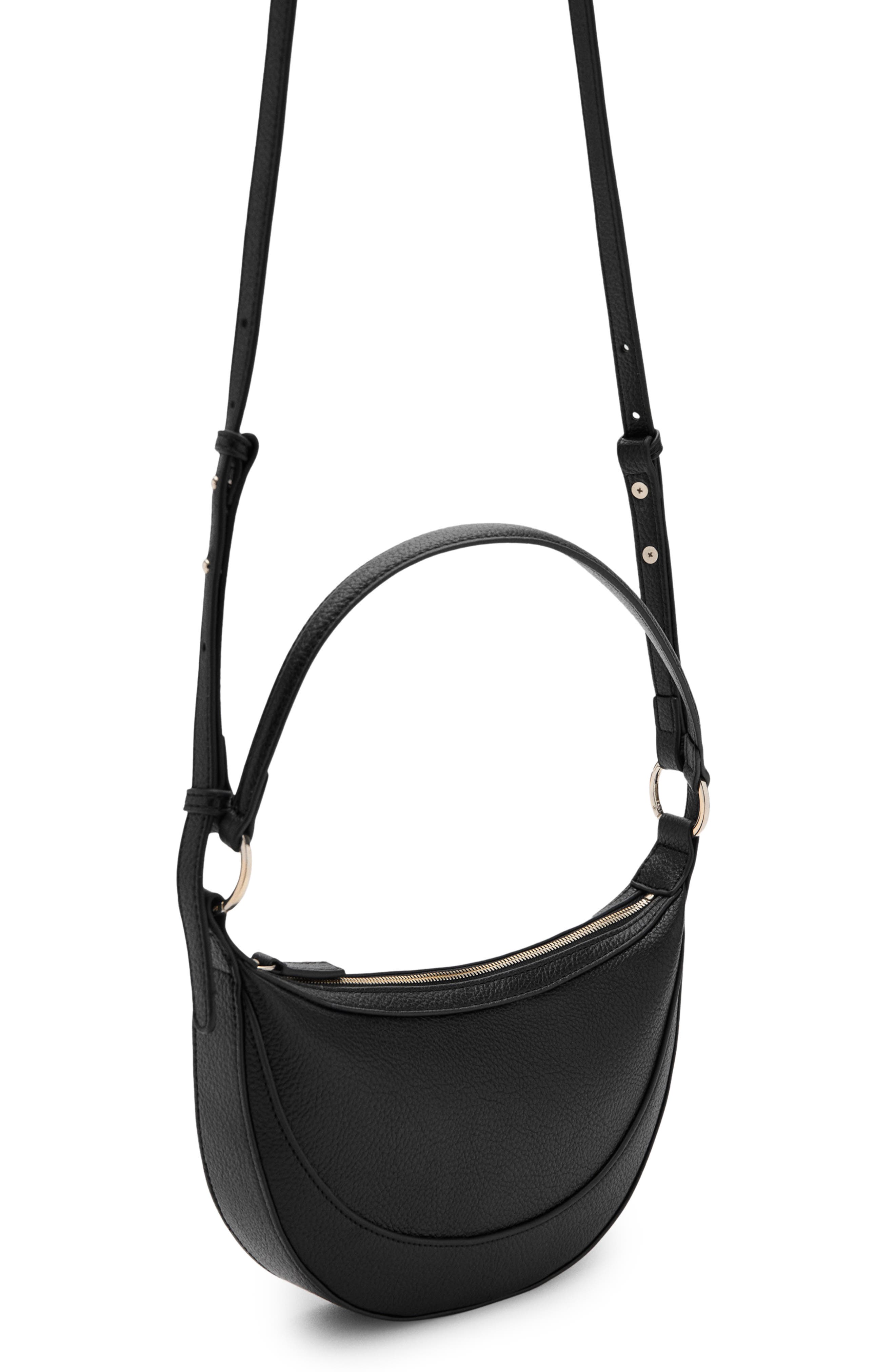 MANGO Oval Faux Leather Shoulder Bag, Alternate, color, Black