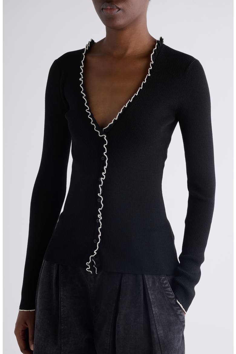 Izae Silk & Cotton Rib Cardigan, Alternate, color, BLACK
