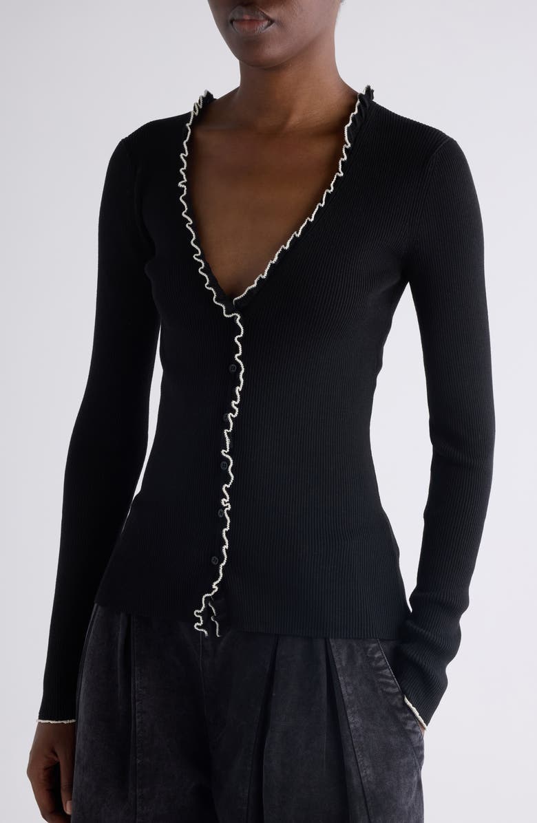 Isabel Marant Izae Silk & Cotton Rib Cardigan, Alternate, color, Black