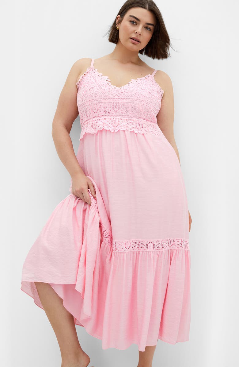 City Chic Brielle Lace Trim Maxi Sundress, Alternate, color, Pout